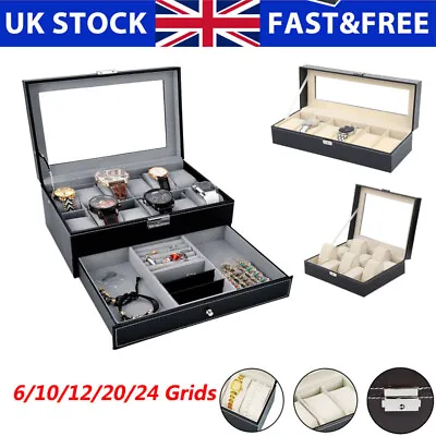 6/10/12/20/24 Grids Watch Jewelry Storage Holder Box Glass Display Jewelry Case • £8.97