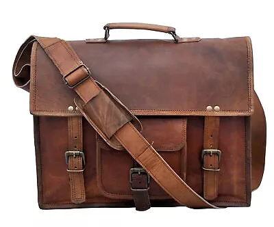 New Large Mens Genuine Vintage Leather Messenger Bag Shoulder Laptop Briefcase • $51.99