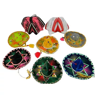 Mini Mexican Hats Sombreros Mariachi Set Of 6 Plus 2 Mariachi Bows Moños Charro • $52.75