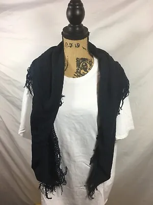 Laise Adzer Tienda Ho Moroccan Susti Fringe Scarf -Navy Blue Black Stripe • $16.24