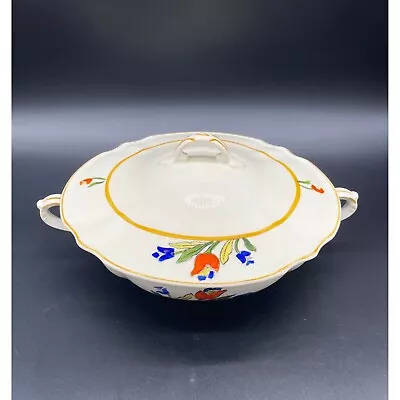 Vintage Serving Bowl Lid Flower Orange Art Deco Dish Reg Sol J&G Meakin England • $13.60