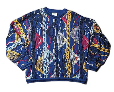 VTG  Authentic Coogi Australia Sweater Crew-neck 3D Knit Great Primary Colors  L • $279.95