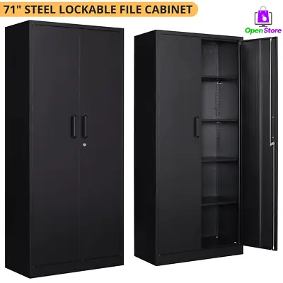 Steel Garage Storage Cabinet With 2 Doors And 4 Adjustable Shelves Black 71  • $279.99