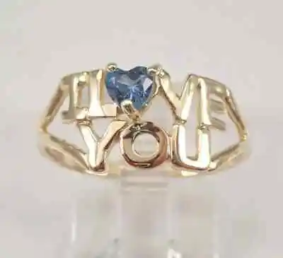 14k Yellow Gold Plated 1CT Heart Blue Topaz Solitaire I LOVE YOU Ring • $112.49