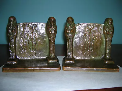 Antique Egyptian Revival Mummy Sarcophagus Bookends Solid Bronze Griffoul 1915 • $525