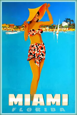 Miami Dade County Florida Atlantic Ocean Tropic Travel Poster Art Deco Print 377 • $35.50