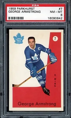 1959-60 PARKHURST HOCKEY NHL #7 George Armstrong PSA 8 NM-MT Toronto Maple Leafs • $229.49