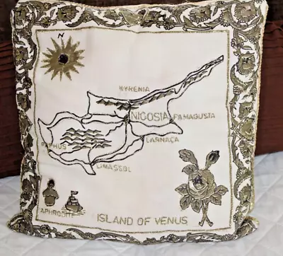 Island Of Venus Aphrodite Throw Pillow Gold Embroidered Pillow GORGEOUS • $39