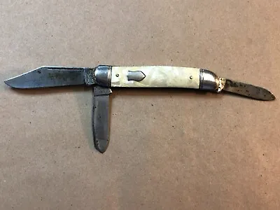 Vintage Imperial Prov RI 3 Blade Pocket Knife White Cracked Ice Celluloid Handle • $19.99