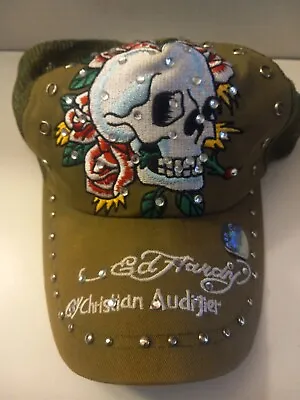 Ed Hardy Hat Skull And Rose Snapback Trucker Cap Studs Rhinestones Embroidered • $29.99