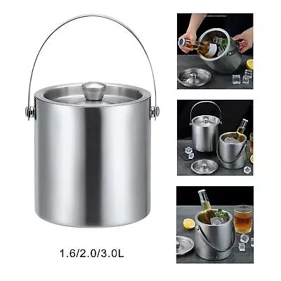 Portable Ice Bucket With Lid Double Wall Insulated Beverage Tub For Chilling • £23.63