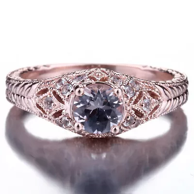 Solid 14K Rose Gold Engagement Wedding Filigree Fine Ring 6.5mm Round Morganite • $669.99