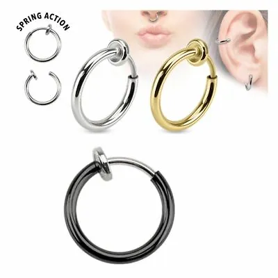 Fake Clip On Spring  Nose Hoop Ring Ear Septum Lip Eyebrow Earrings Piercing  • £2.39