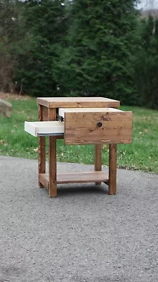 Rustic Bedside Table With Concealed Drawer & Shelf. Solid Wood Handmade • $199