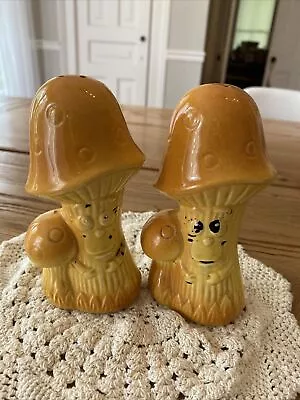 Vintage Mushroom Face Salt & Pepper Shakers Made In Japan W/Stoppers • $19.99