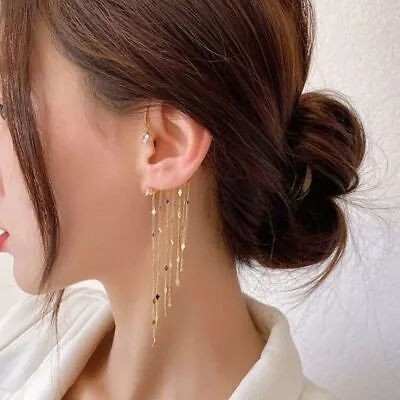 Gold Zircon Tassel Dangle Ear Cuff Tragus Non Piercing Wrap Jewellery Earring  • £4.45