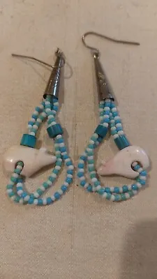 Vintage Native American Fetish Bear Sterling Silver Drop Cone Top Earrings • £35