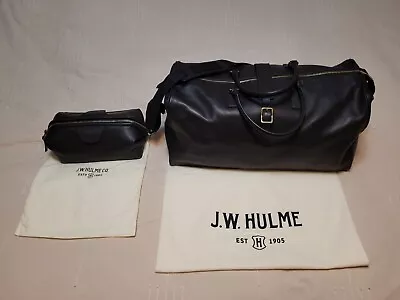 J.W. Hulme Black Leather Large Duffel/Weekender/Carry On With Toiletry Bag • $850