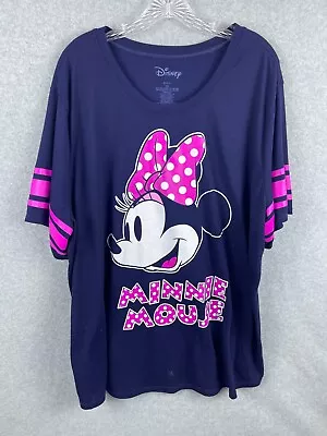 Disney Minnie Mouse Shirt Women's 3XL Blue Short Sleeve Loose Varsity Tee DEFECT • $16.88