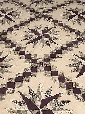 Vintage Hand Quilted Mariners Compass Quilt 94x87 Queen #142 • $9.95