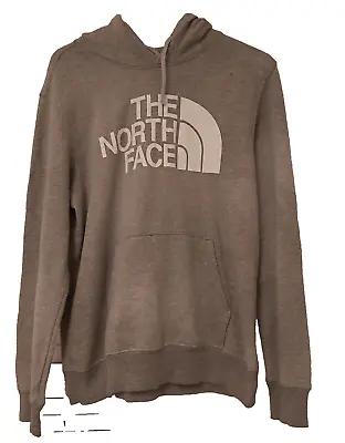 The North Face Hoodie Mens Medium Light Grey Spellout Pull Over Y2K Sweatshirt • £15.10