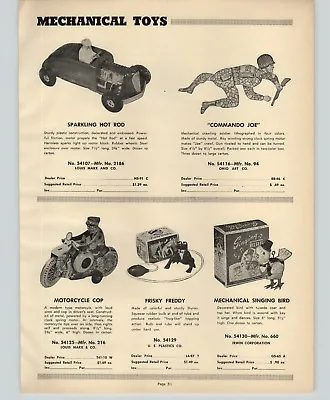 1952 PAPER AD Mechanical Toys Marx Motorcycle Cop Sparkling Hot Rod Locomotive • $14.99