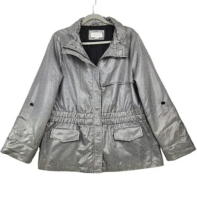 Erin London Women's Jacket Size Large Black White Plaid Check Full-Zip Raincoat • $22.99