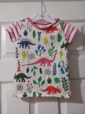 Mini Boden Girls Size 2-3 Pink Stripe Dinosaur Tee Graphic Short Sleeve EUC • $13