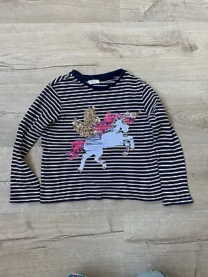 Next Navy White Striped Sequin Unicorn  Top Age 4-5 Long Sleeve • £5