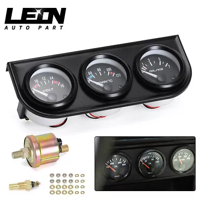 $26.59 • Buy 2  52mm Car Black Triple Gauge Set Volt Water Meter Temp Oil Pressure 3in 1 Kit