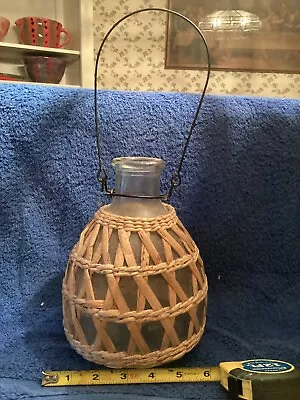 Vintage Glass Wicker Wine/Water Bottle With Wire Carrying Handle • $24.95