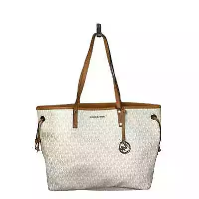 Michael Kors Vanilla Jet Set Tote Monogram Coated Leather Cream Large Purse Bag • $49.99