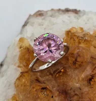 Size M 1/2 - Sterling Silver 925 Ladies Ring Solitaire Pink Stone Engagement ? • £16.95