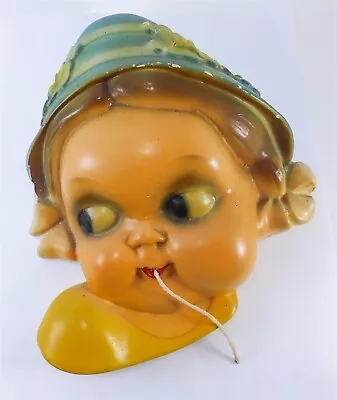 Vintage 1940s Sweet Dutch Girl / Young Lady Face Chalkware String Holder • $49.99