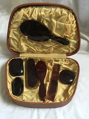 £22.79 • Buy VINTAGE Art Decor Brown Plastic Turtoise Dressing Table Vanity Set BOXED