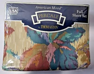 American Mood Percale Full Size Sheet Set Autumn Leaves Print Vintage 1980s • $22.97