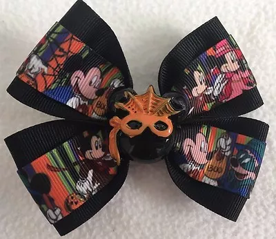 Girls Hair Bow 4  Wide Mickey Minnie Halloween Black Flatback French Barrette • $6.99