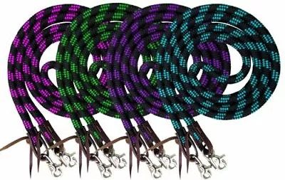 Western Barrel Or Roping Horse Reins 8' Braided Nylon Rein W/ Scissor Snap Ends • $13.32