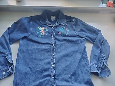 Vintage Disney Tinkerbell Embroidered Denim Jean Jacket Sz Adult L Lightweight  • $28.50