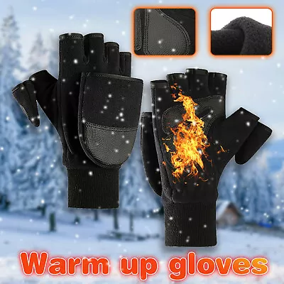 Adults Mens Thermal Fingerless Knitted Winter Warm Half Finger Work Gloves • $13.29