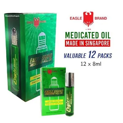 Eagle Brand Medicated Oil Roll On PACK 12 X 0.27oz/8 Ml Bottle Dau Xanh Con O • $35
