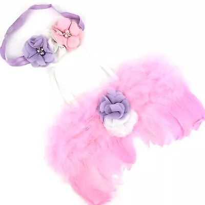 Pink Angel Wing Feather Costume With Headband Photo Prop Baby Girl EUC • $8.09