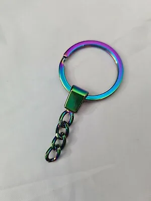 £2.65 • Buy Large Rainbow Split Ring And Chain, Keyring Making (LC 75)