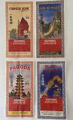 Vintage Chinese Firecracker Labels- Pagoda Island Dragon Chinese Junk Great Wall • $38