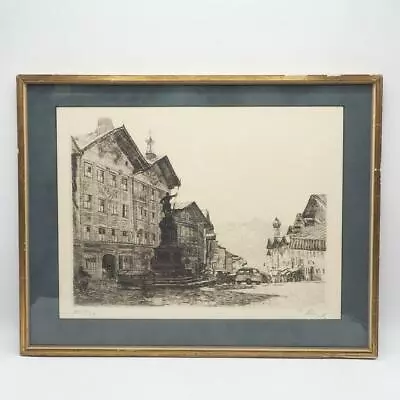 £105.19 • Buy Bad Tolz Germany Etching Print Signed & Framed