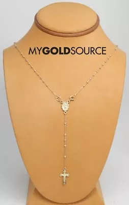 $485.99 • Buy 10k Gold Necklace Tri-Color Rosary 1.8MM Disco Ball With Our Lady Of Guadalupe