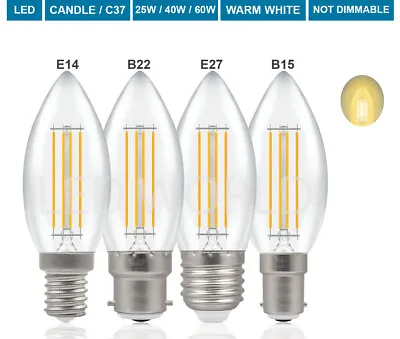 £32.99 • Buy 2W 25W 4W 40W Warm White LED Candle Filament Light E14 B22 E27 B15 Bulbs SES BC