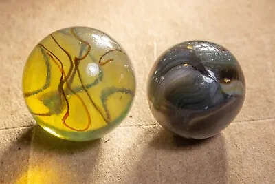 Vintage Marbles X2 Unidentified Heaton With Yellow And JABO Christmas(?) • $14.95