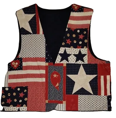 £10 • Buy Retro Vintage Patchwork Of Stylized American Flag Waistcoat Open Fronted  50 