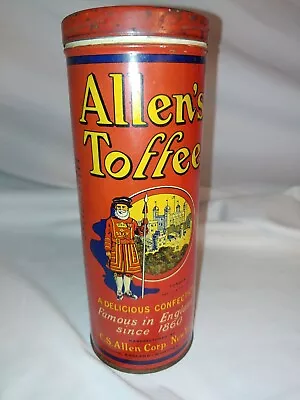 Vintage Tall Allen's Toffee Candy Tin Great Overall Condition  • $30